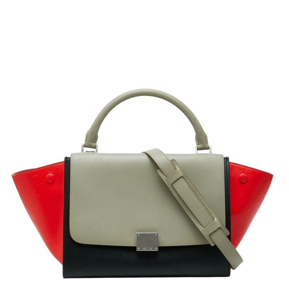 Celine Trapeze 2way Shoulder Bag Beige Cream Red Black Leather
